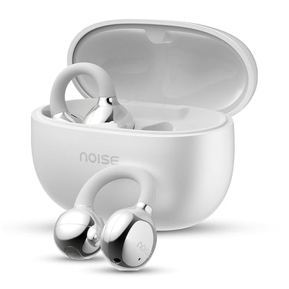 Clips Wireless Open Ear Earbuds with Chrome Finish, AirWave™ Technology,Up-to 40H Playtime, Dual Device Pairing, Quad Mic with ENC,12mm Driver,BTv5.4 (Pearl White)
