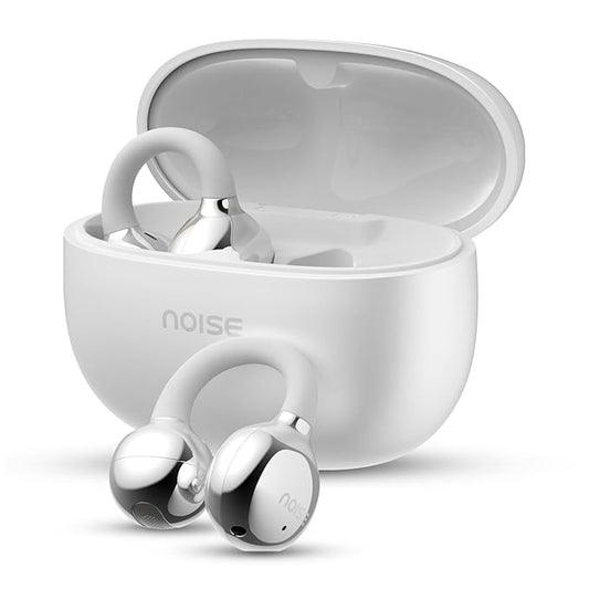 Clips Wireless Open Ear Earbuds with Chrome Finish, AirWave™ Technology,Up-to 40H Playtime, Dual Device Pairing, Quad Mic with ENC,12mm Driver,BTv5.4 (Pearl White)