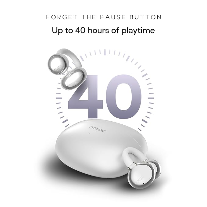 Clips Wireless Open Ear Earbuds with Chrome Finish, AirWave™ Technology,Up-to 40H Playtime, Dual Device Pairing, Quad Mic with ENC,12mm Driver,BTv5.4 (Pearl White)