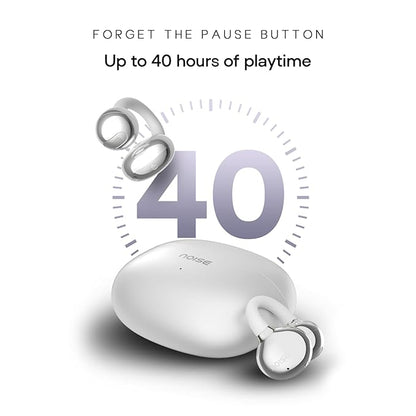 Clips Wireless Open Ear Earbuds with Chrome Finish, AirWave™ Technology,Up-to 40H Playtime, Dual Device Pairing, Quad Mic with ENC,12mm Driver,BTv5.4 (Pearl White)