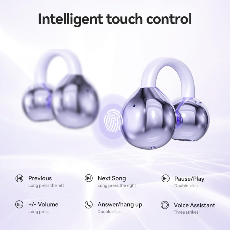 Ear Clip Earbuds Mini Open Ear Headphones Bone Conduction Earphones， True Wireless Bluetooth Headphones for Sport Workout Driving Walking Running Compatible with iPhone Android