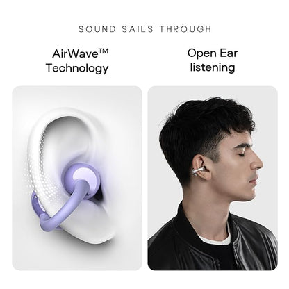 Clips Wireless Open Ear Earbuds with Chrome Finish, AirWave™ Technology,Up-to 40H Playtime, Dual Device Pairing, Quad Mic with ENC,12mm Driver,BTv5.4 (Pearl White)