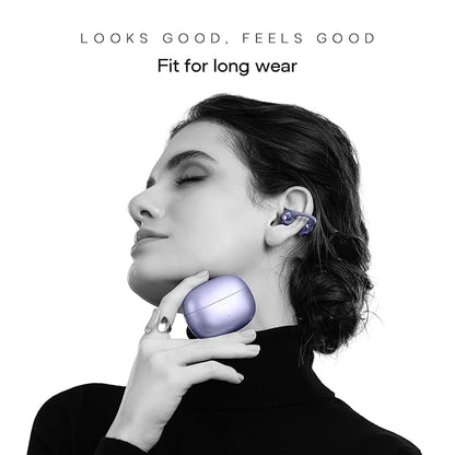 Clips Wireless Open Ear Earbuds with Chrome Finish, AirWave™ Technology,Up-to 40H Playtime, Dual Device Pairing, Quad Mic with ENC,12mm Driver,BTv5.4 (Pearl White)