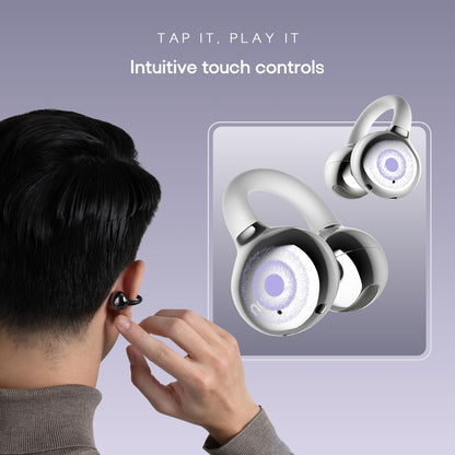 Clips Wireless Open Ear Earbuds with Chrome Finish, AirWave™ Technology,Up-to 40H Playtime, Dual Device Pairing, Quad Mic with ENC,12mm Driver,BTv5.4 (Pearl White)